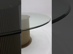 أثاث غرفة المعيشة الزجاجية المستديرة القاعدة الفولاذية القاعدة طاولة طعام للمنزل والمطعم